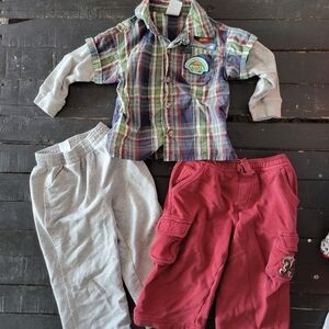 Wonder Kids Baby Boy 24 Months 3 Piece Clothes Lot Bundle Grey Red Sweats Plaid